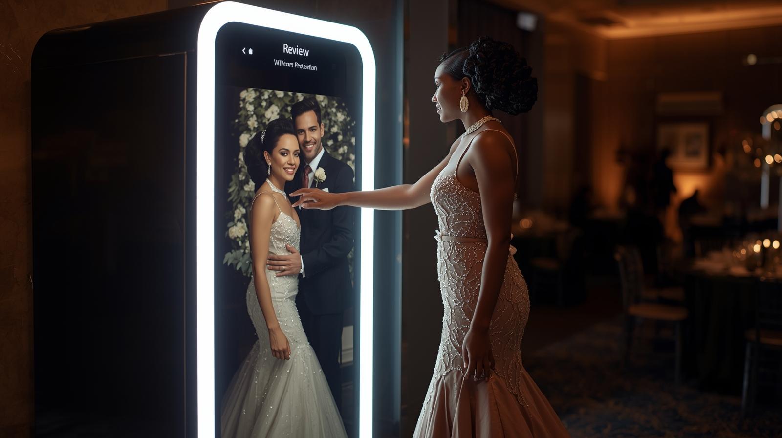 Create a realistic and elegant photo of a brown skinned woman in a floor-length, formal ev