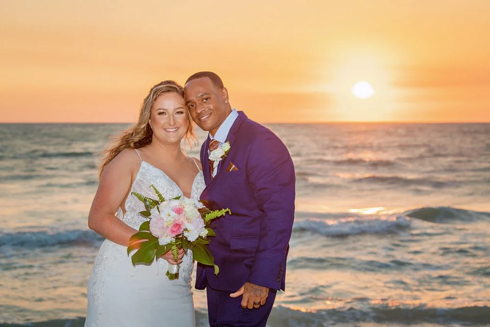 sunset photo at beach wedding