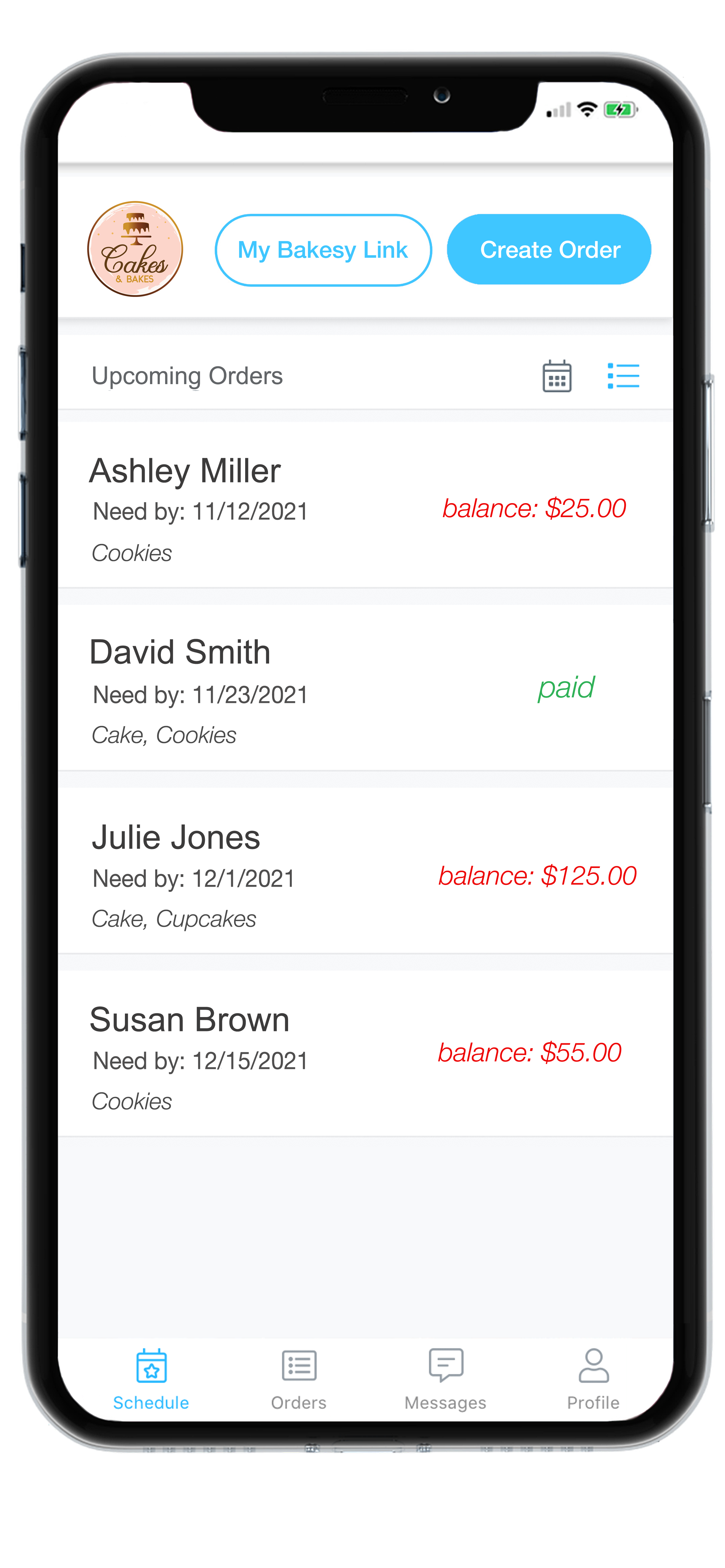 Track orders for home baking business