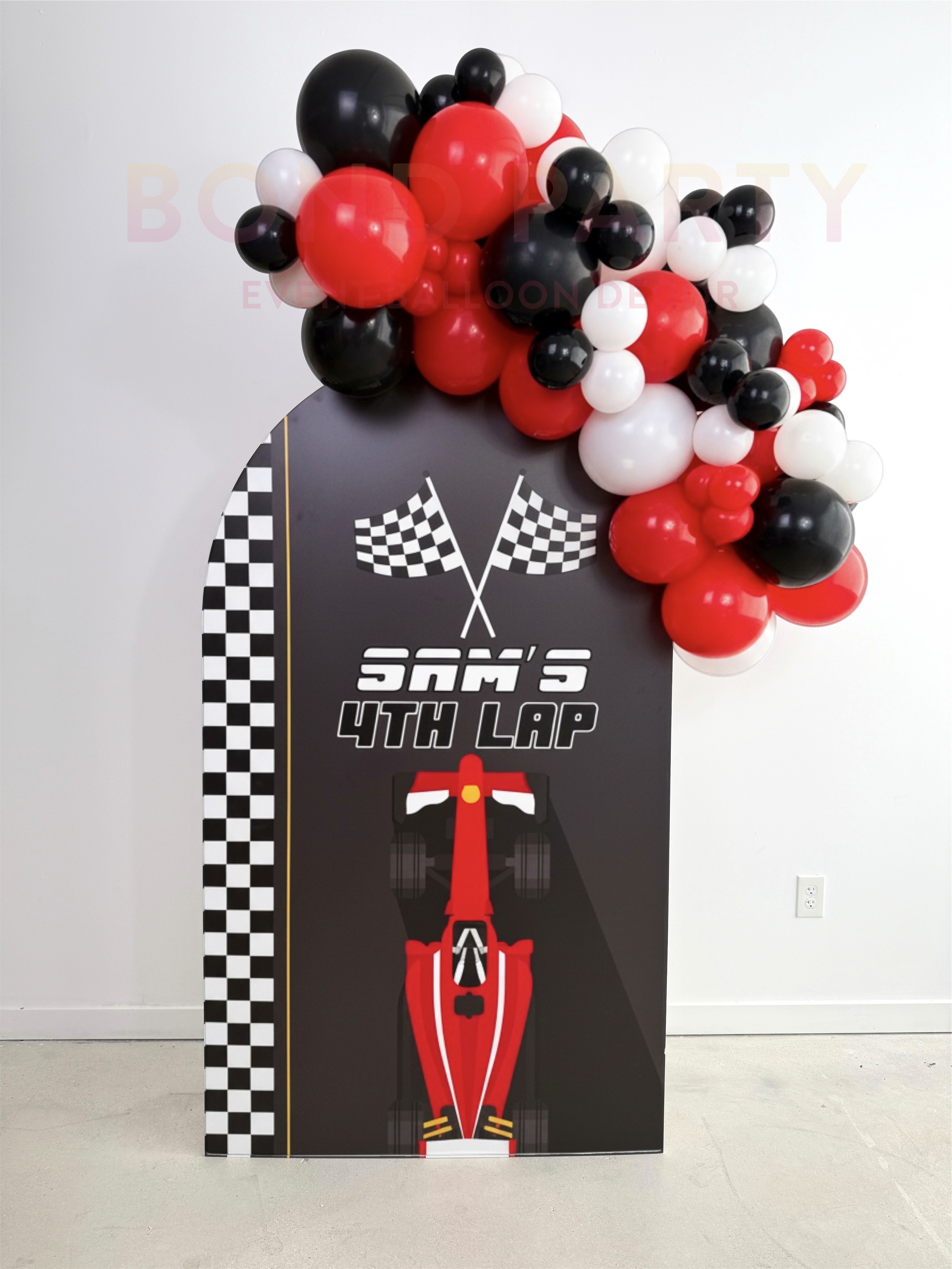 Racing Theme Birthday Backdrop + Balloons