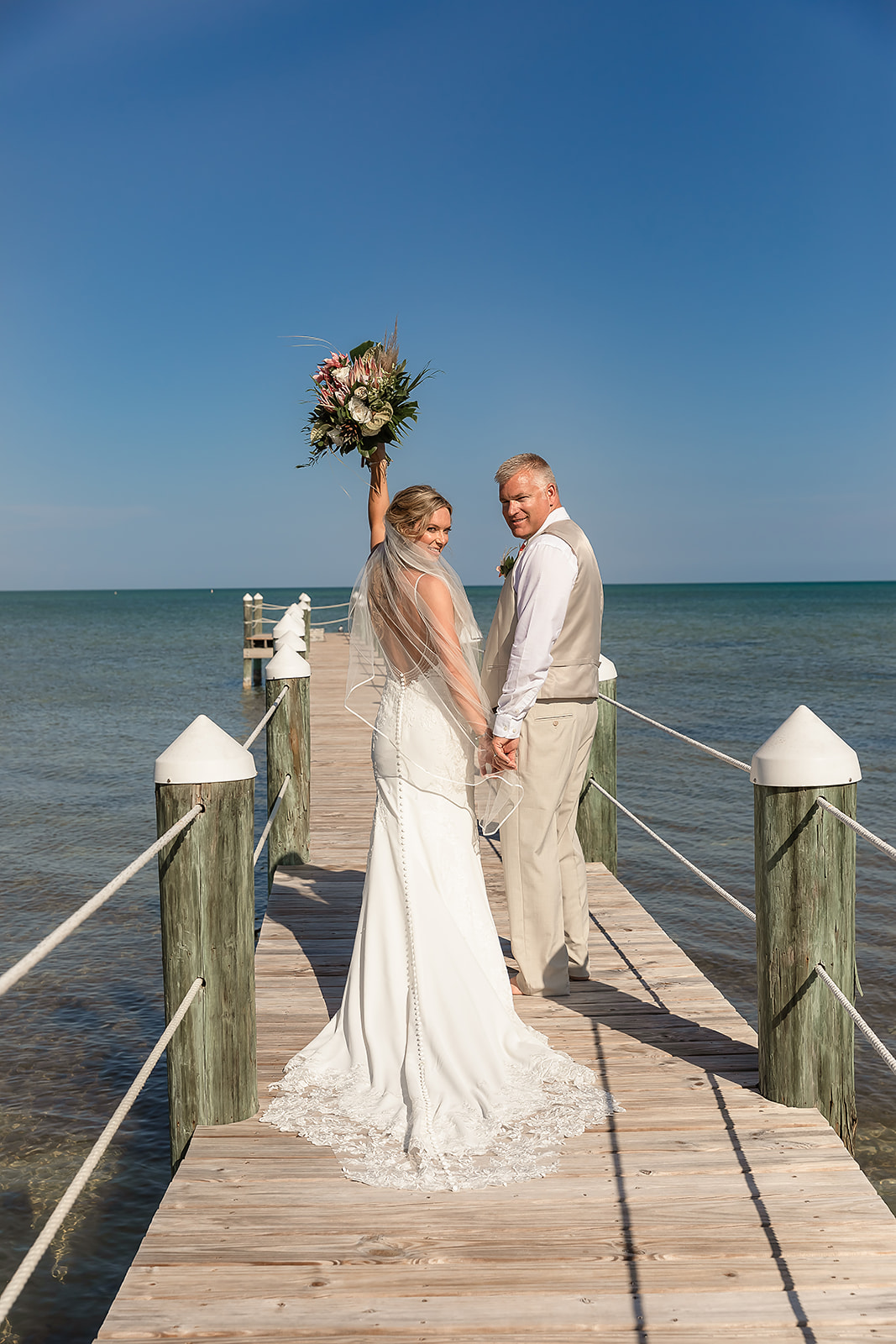 Brida and brook on dock in Islamorada