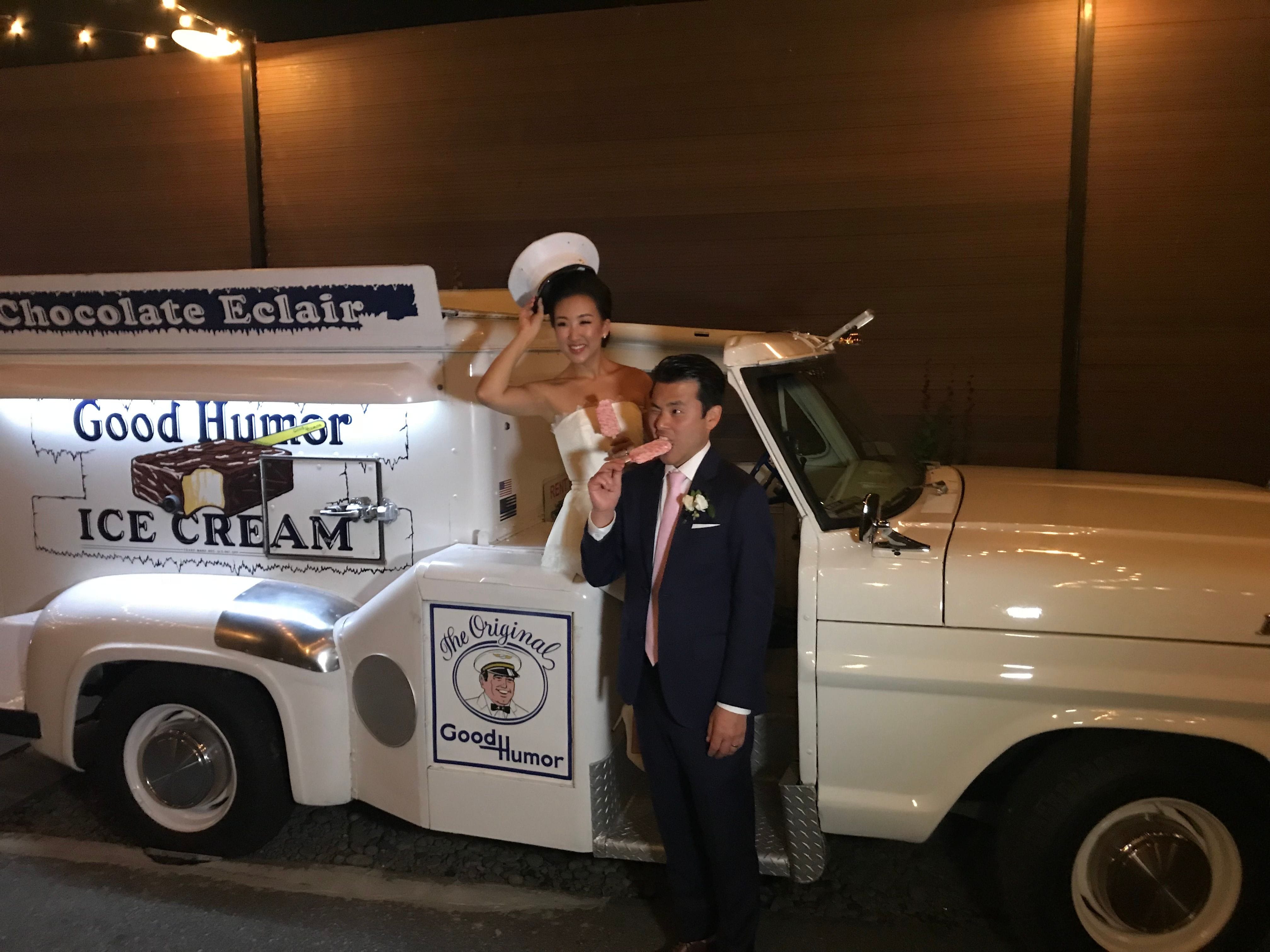 Vintage Good Humor Ice Cream truck with Bride and Groom
