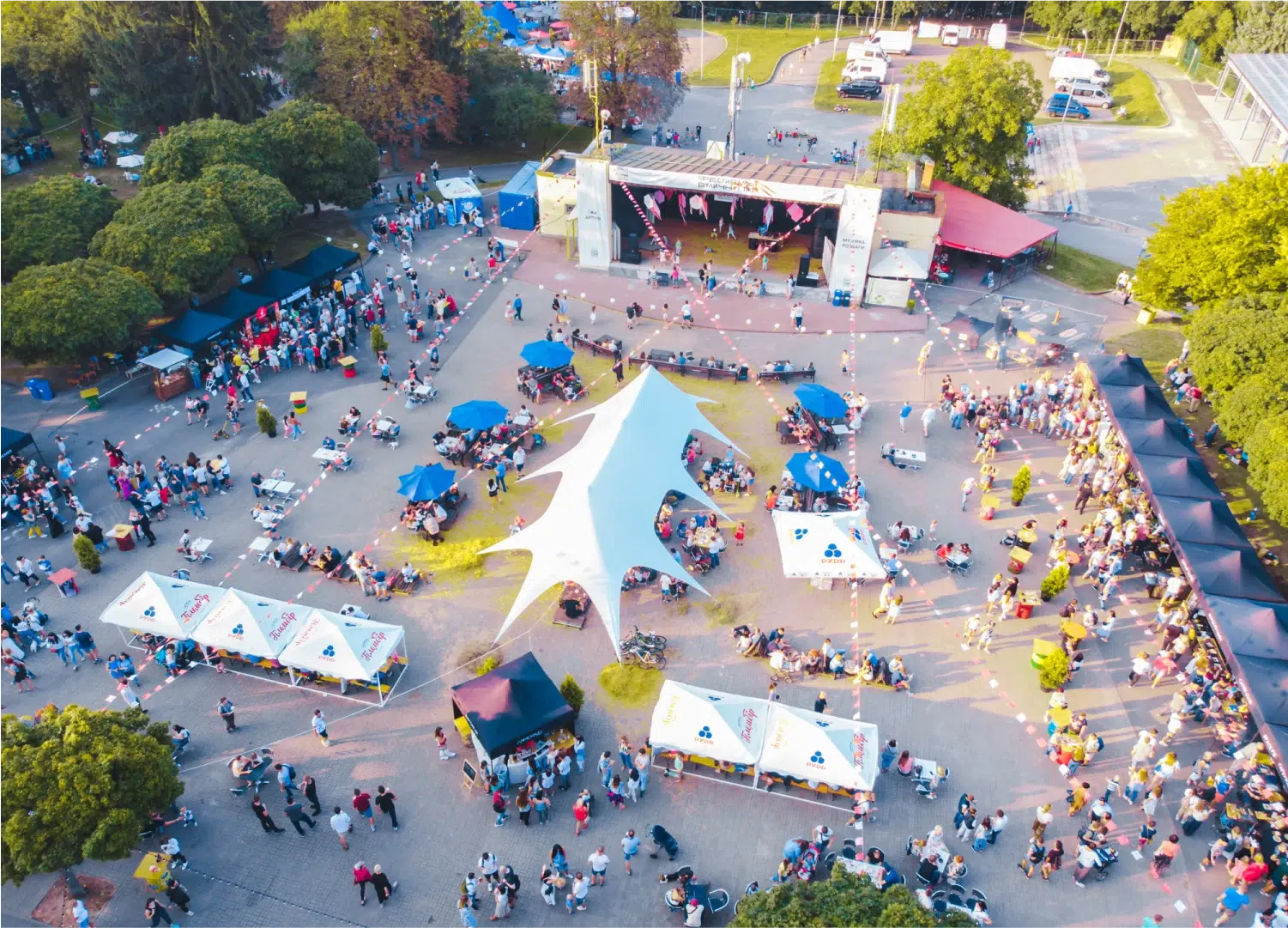 Concert Tents Scattered at Outdoor Music Event