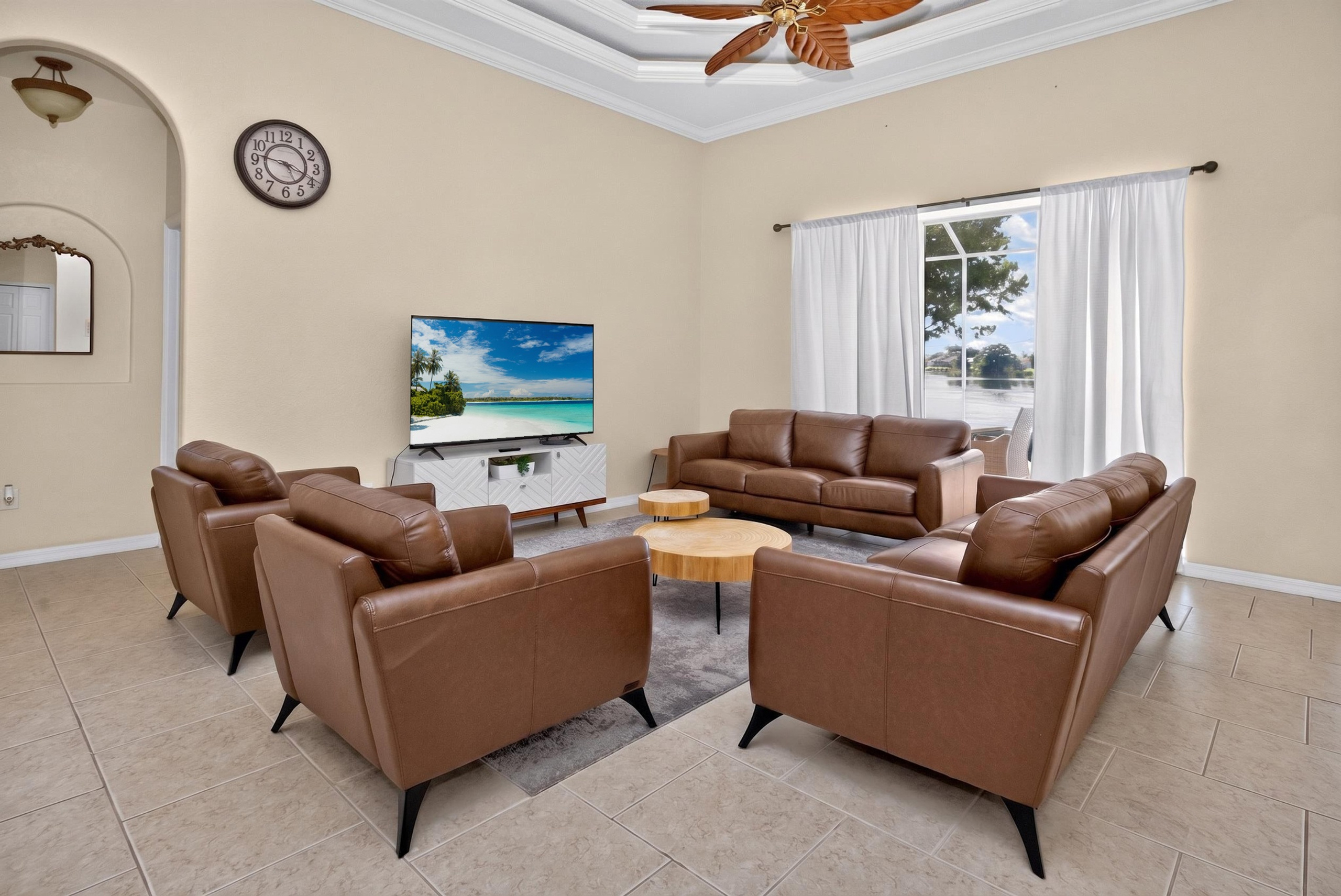 Real Estate Photography of a AirBnB home that is to be listed on their website. The image is of a living room with brown