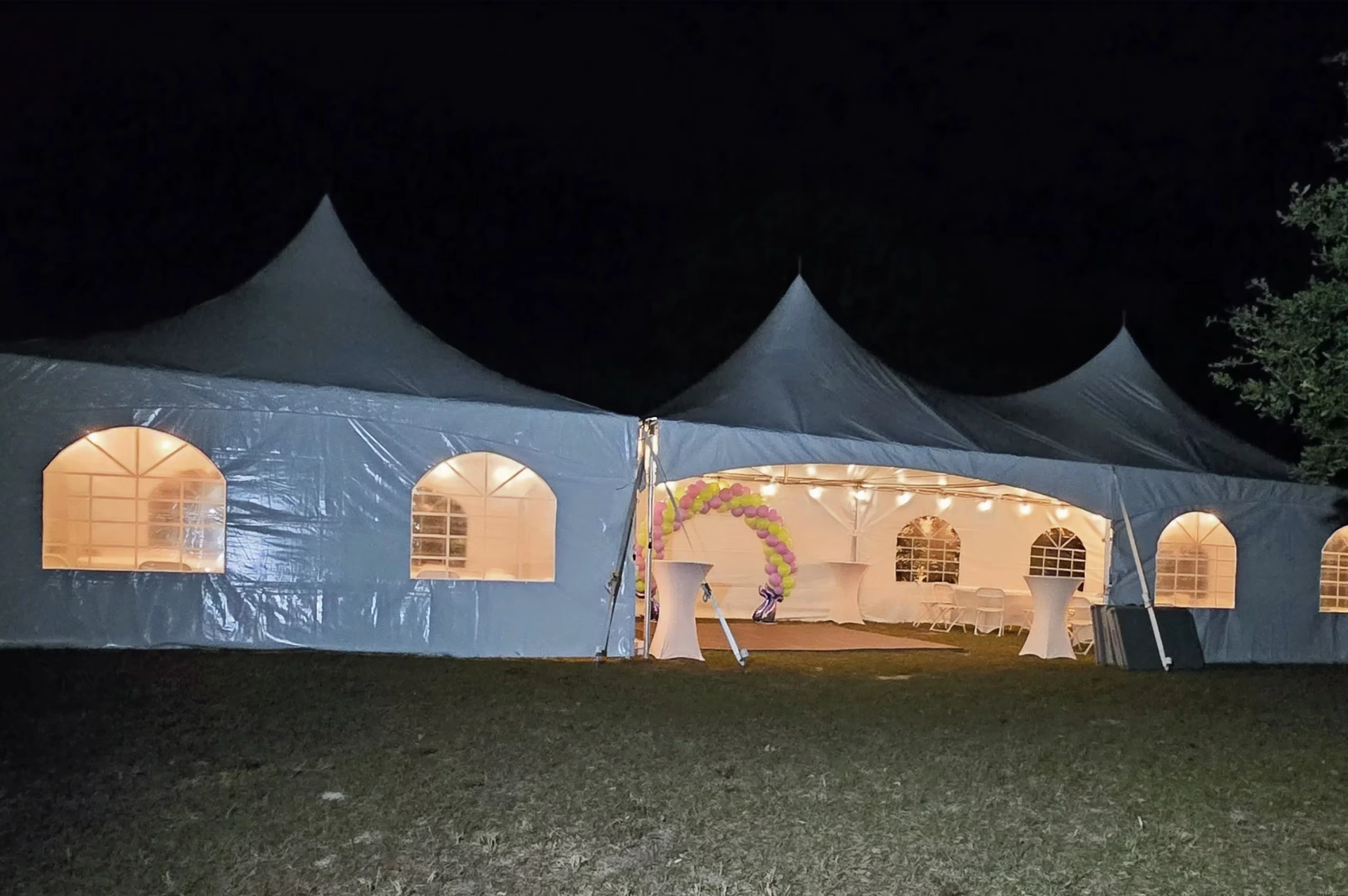20 x 60 Marquee Tent rental with balloon arch.webp