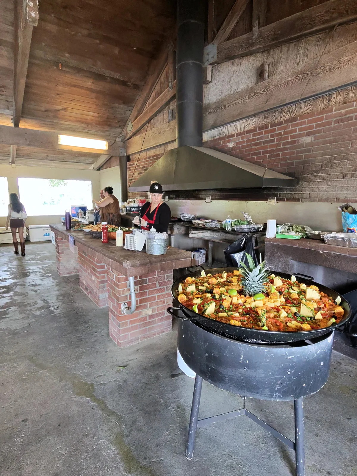 Preparing food on site for the celebration.
