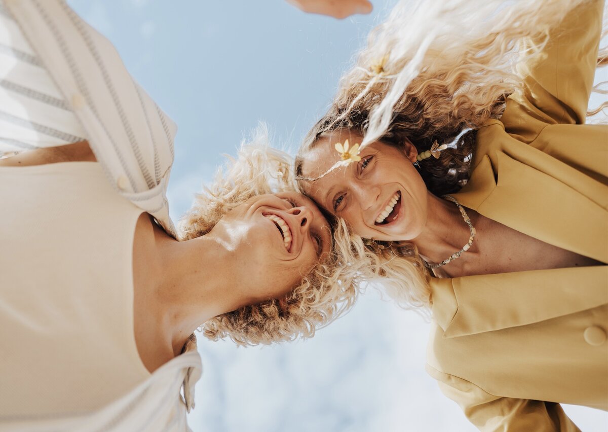 couple overhead smiling
