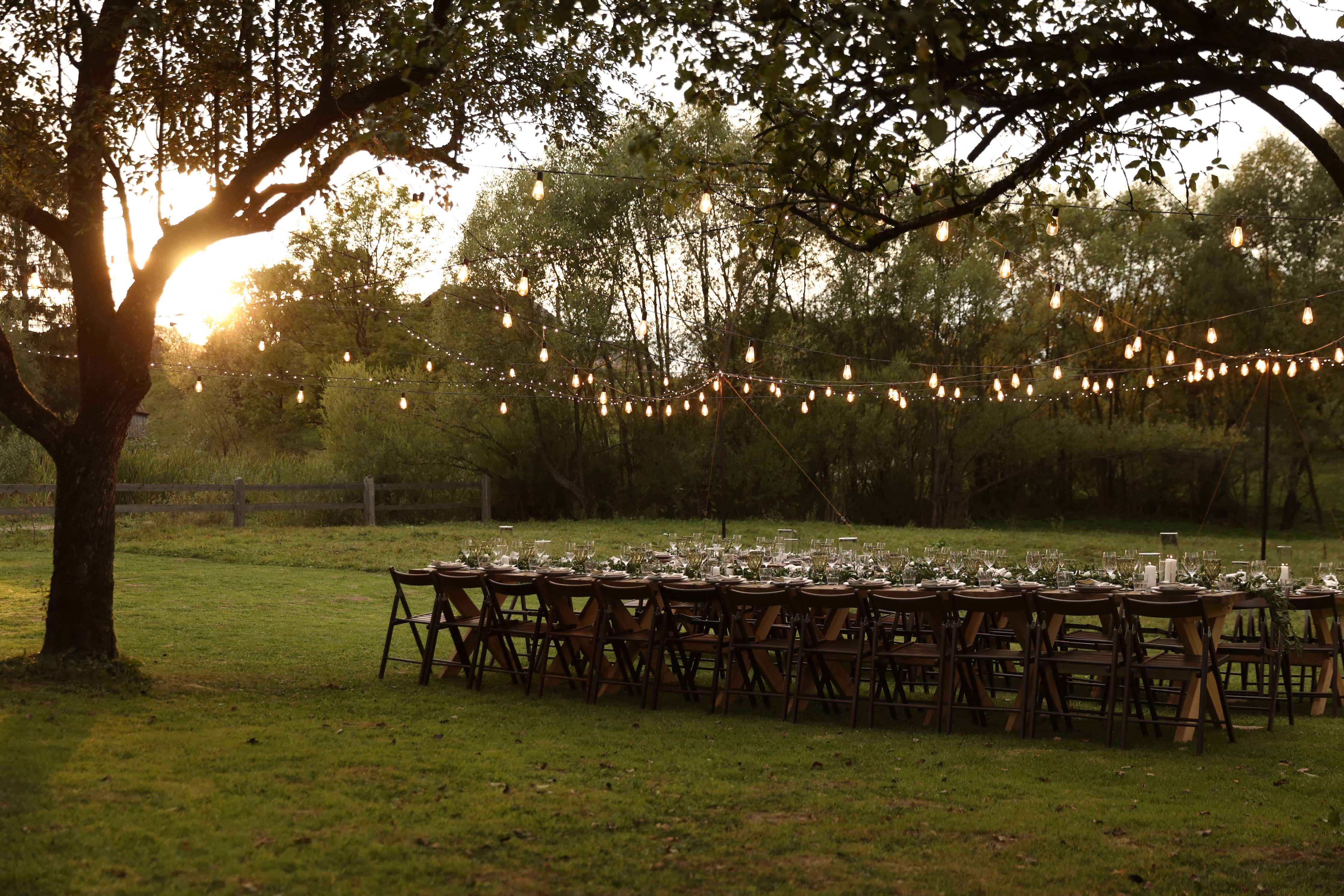 Outdoor evening dining setup