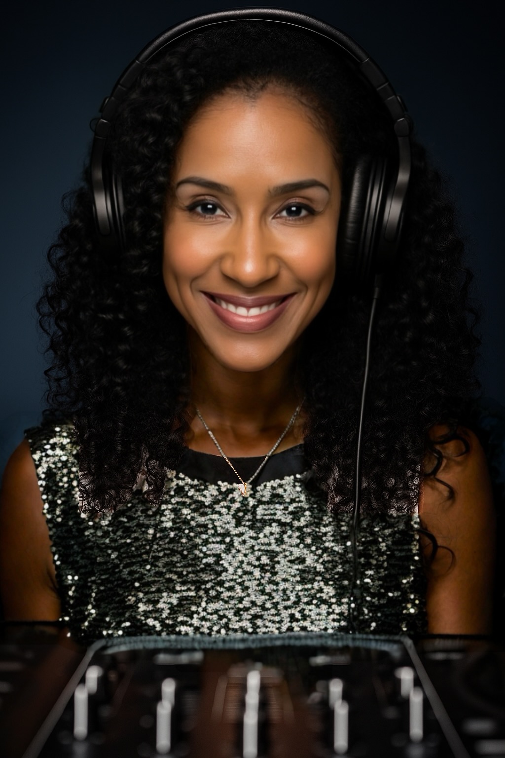 Picture of the dj with headphones on