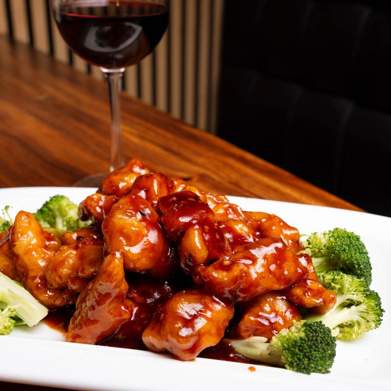 Plate of General Tso's Chicken served on the table.