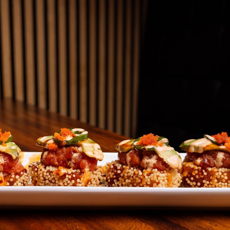 Crispy Tuna Rice sushi served on the table.