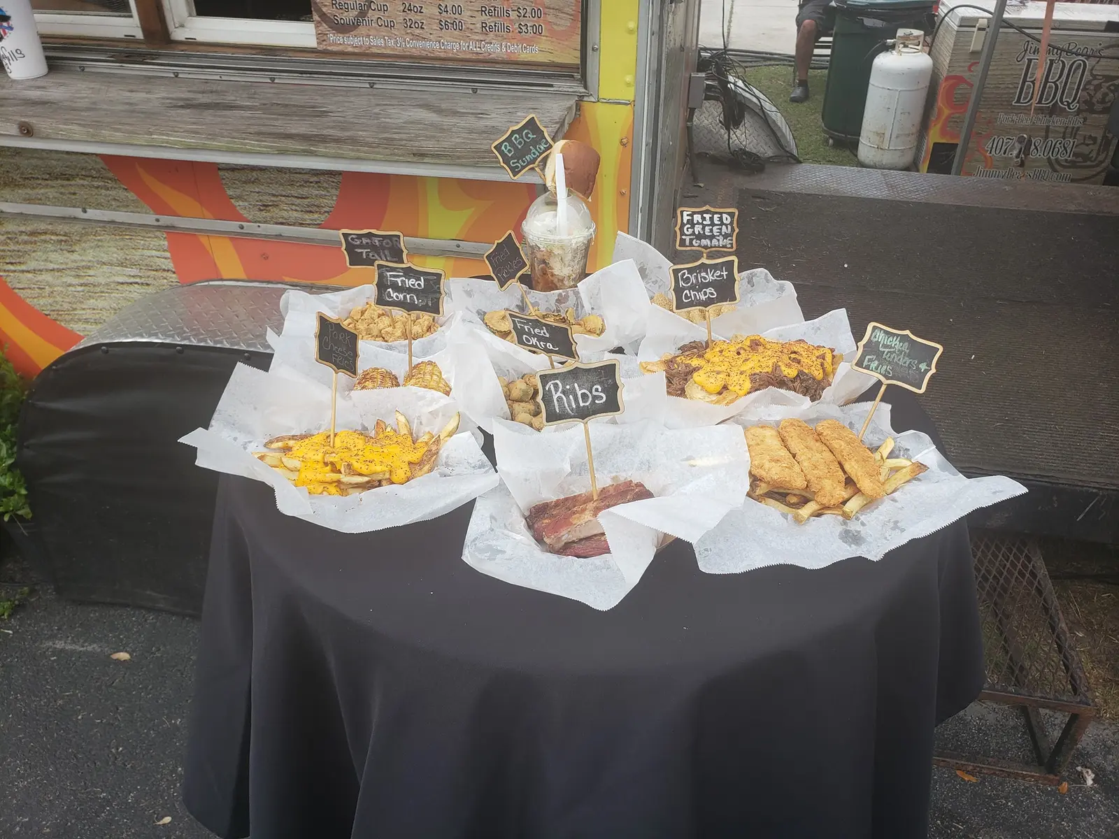 Sampling table filled with Jimmy Bear's BBQ menu items
